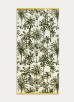 SERVIETTE DE TOILETTE JACQUARD MOTIFS PALMIERS ÉCRU / VERT