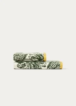 SERVIETTE DE TOILETTE JACQUARD MOTIFS PALMIERS ÉCRU / VERT