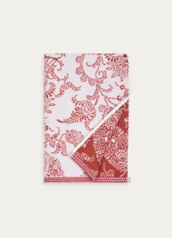 SERVIETTE INVITÉ JACQUARD MOTIF FLORAL ORIANE BLANC / CORAIL