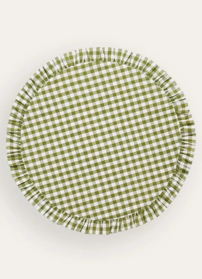 SET DE TABLE VICHY À VOLANT EN COTON VERT