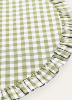 SET DE TABLE VICHY À VOLANT EN COTON VERT