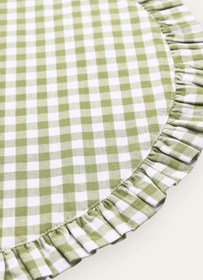 SET DE TABLE VICHY À VOLANT EN COTON VERT