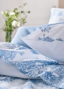 SET DE 2 TAIES D'OREILLER PERCALE DE COTON BLEU