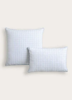 TAIE D'OREILLER ENFANT À CARREAUX TARTAN BLEU