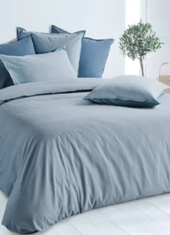 TAIE D'OREILLER UNIE EN COTON LAVÉ BIO BLEU