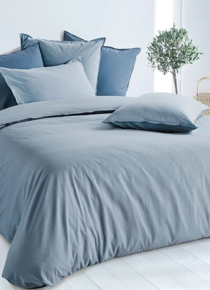 TAIE D'OREILLER UNIE EN COTON LAVÉ BIO BLEU