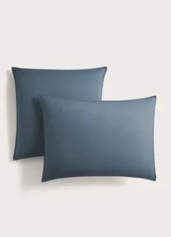 TAIE D'OREILLER UNIE EN COTON LAVÉ BIO GRIS BLEU