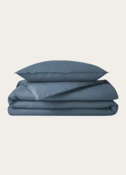 TAIE D'OREILLER UNIE EN COTON LAVÉ BIO GRIS BLEU