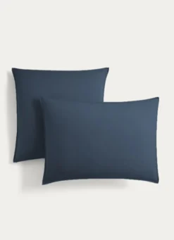 TAIE D'OREILLER UNIE EN COTON LAVÉ BIO BLEU ORAGE