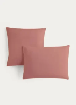 TAIE D'OREILLER UNIE EN COTON LAVÉ BIO ROSE