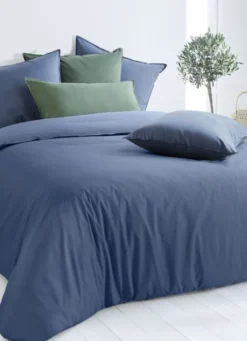 TAIE D'OREILLER UNIE EN COTON LAVÉ BIO GRIS BLEU