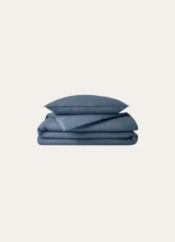TAIE D'OREILLER UNIE EN COTON LAVÉ BIO GRIS BLEU