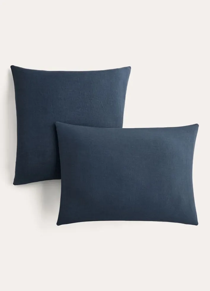 TAIE D'OREILLER UNIE EN LIN LAVÉ 165GR BLEU