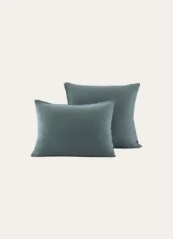 TAIE D'OREILLER UNIE EN LIN LAVÉ 165GR BLEU ZINC