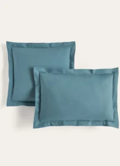 TAIE D'OREILLER UNIE EN PERCALE DE COTON BLEU MINÉRAL