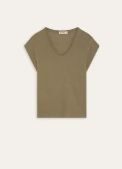 TEE-SHIRT COL V EN LIN MÉLANGÉ VERT