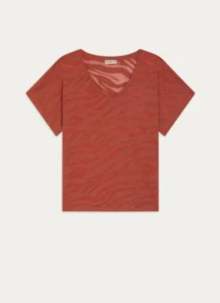 TEE-SHIRT MANCHES COURTES À ENCOLURE V EN COTON OCRE