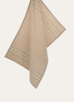TORCHON EN NID D’ABEILLE À RAYURES BEIGE