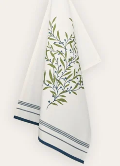 TORCHON MOTIF FEUILLAGE MULTICOLORE/BLANC