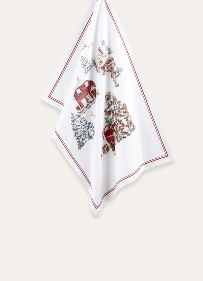 TORCHON SCÈNE DE NOËL MULTI GUIRLANDE