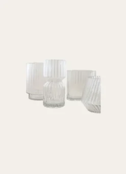 VASE CYLINDRIQUE EN VERRE STRIÉ TRANSPARENT