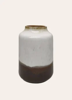 VASE EN CÉRAMIQUE ÉMAILLÉE ÉCRU/MARRON