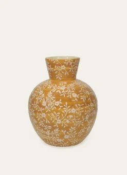 VASE EN GRÈS MOTIF FLEURS OCRE