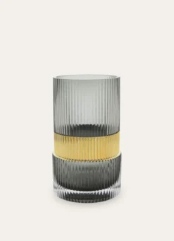 VASE EN VERRE STRIÉ ET CEINTURE DORÉE NOIR/DORE