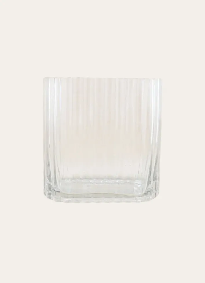 VASE RECTANGULAIRE EN VERRE STRIÉ GRAND FORMAT TRANSPARENT