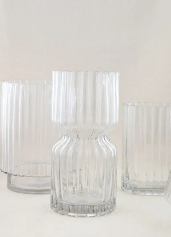 VASE RECTANGULAIRE EN VERRE STRIÉ GRAND FORMAT TRANSPARENT