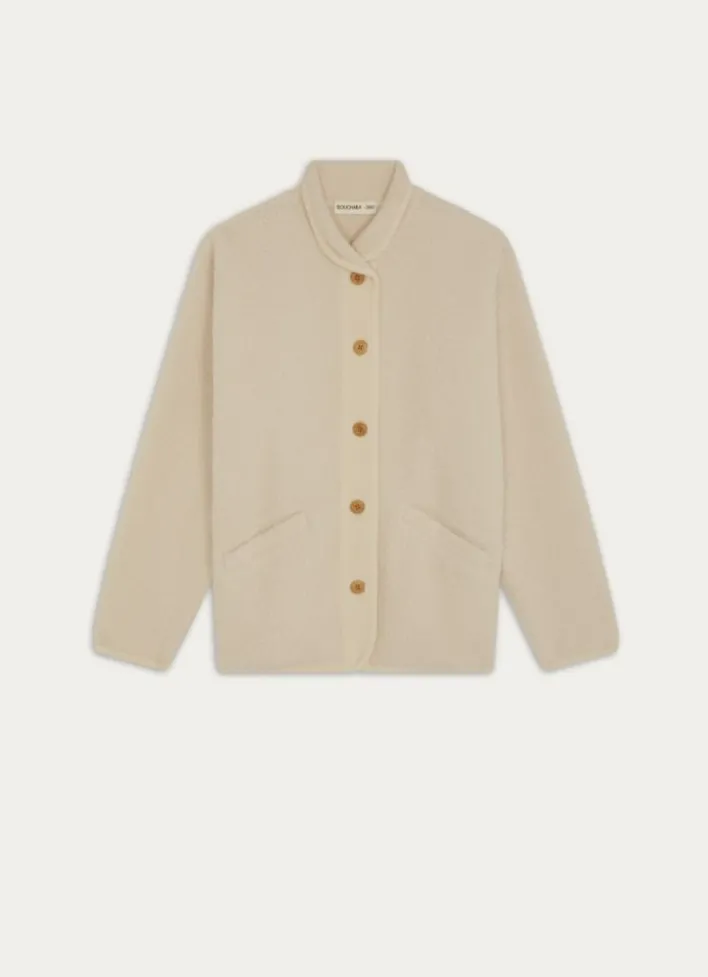 VESTE BOUTONNÉE SHERPA ET VELOURS CALOU ÉCRU