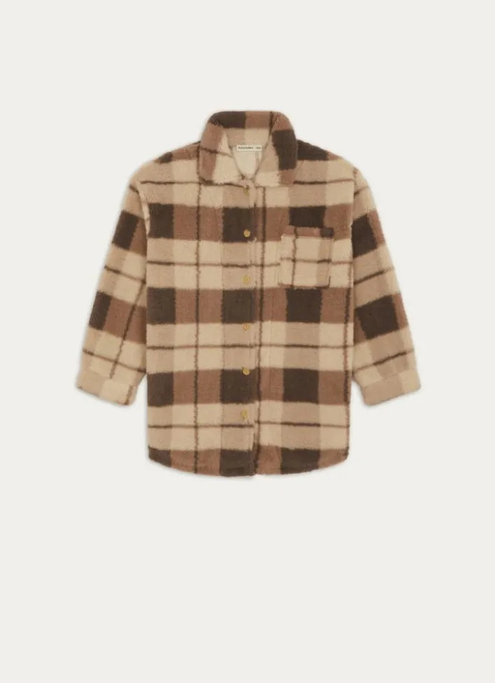 VESTE POLAIRE À CARREAUX BEIGE CLAIR