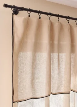 VOILAGE EN LIN ET BOURDON CONTRASTÉ LARY BEIGE/NOIR